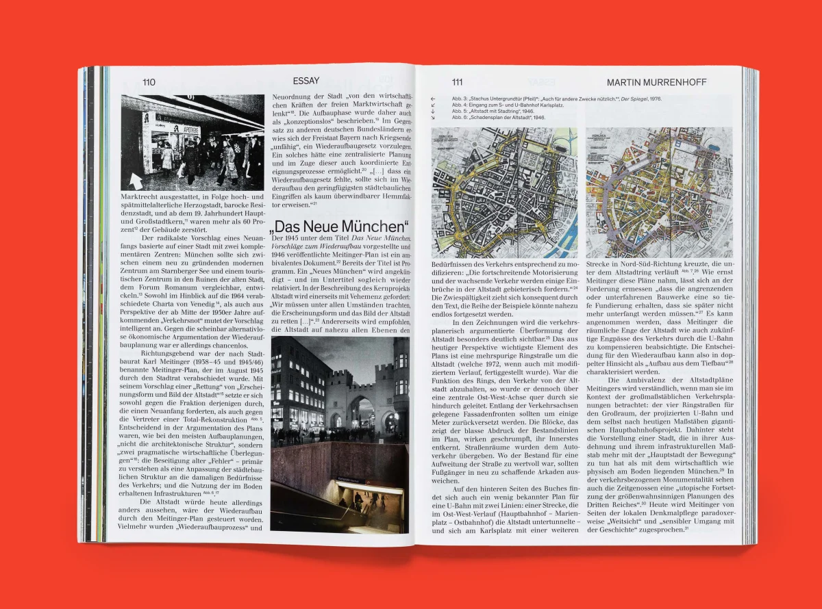 Spread titled “Das Neue München” with historical photographs, a city map and narrow text columns.