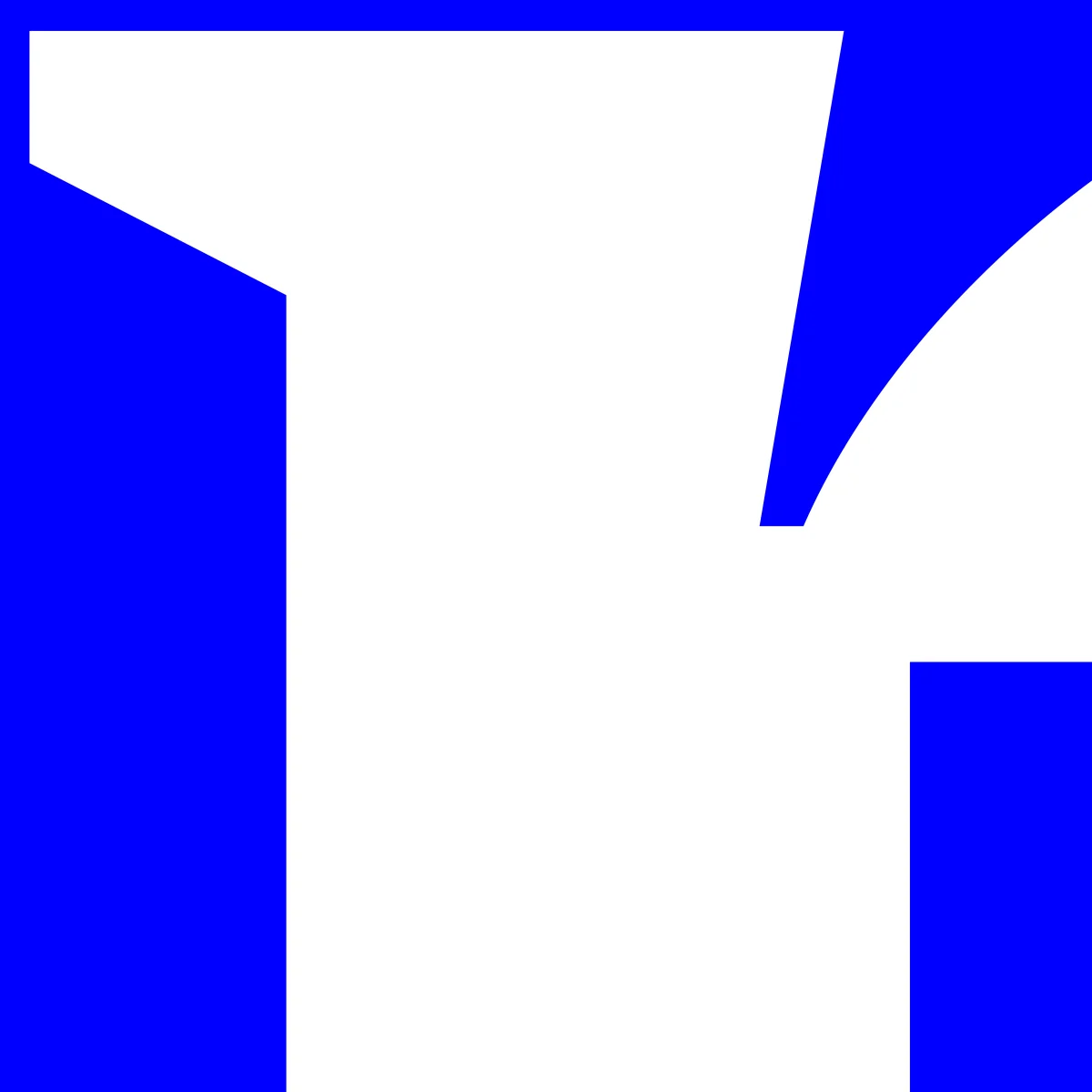 Enlarged white Eliza letter detail on blue, with a diagonal join and a right-angled cut.