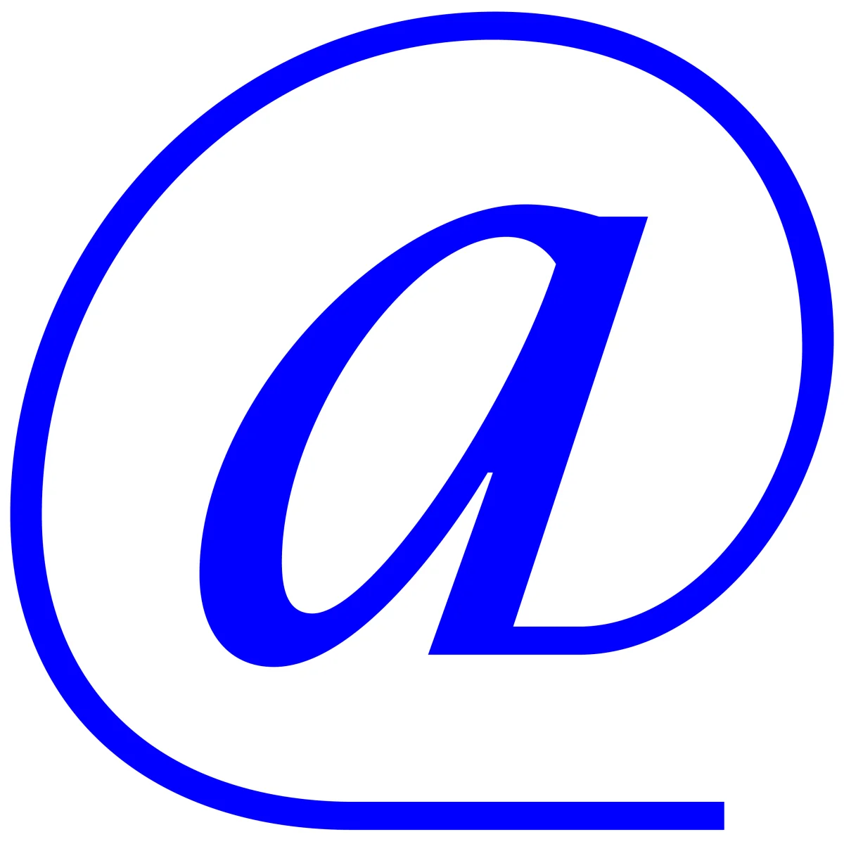 Large blue italic at sign from Eliza Mono on white.