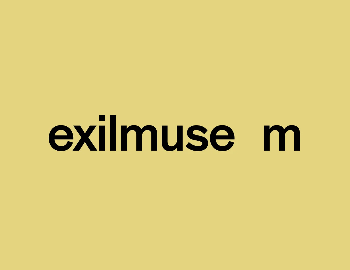 Black Exilmuseum wordmark on yellow, with a gap before the separated letter m.