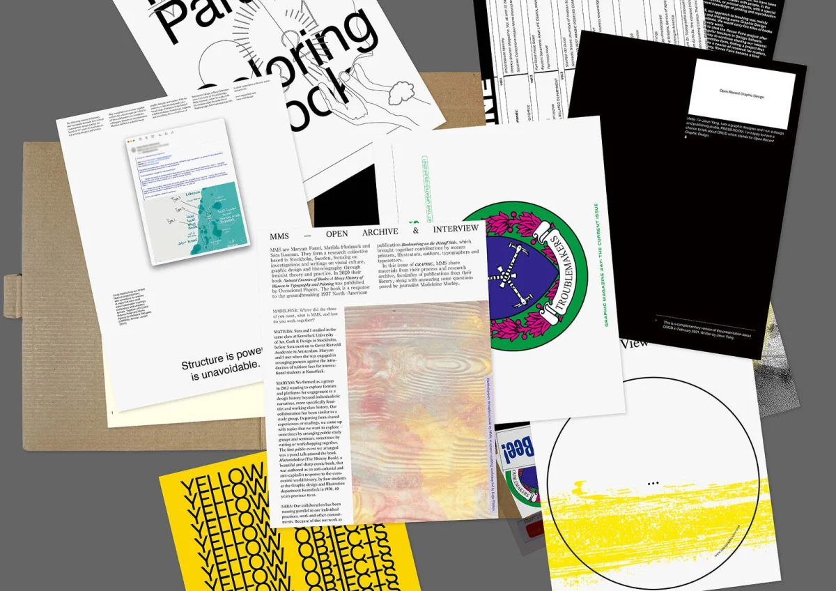Individual GRAPHIC #47 publications spread out, showing varied formats, text layouts and colourful graphics.