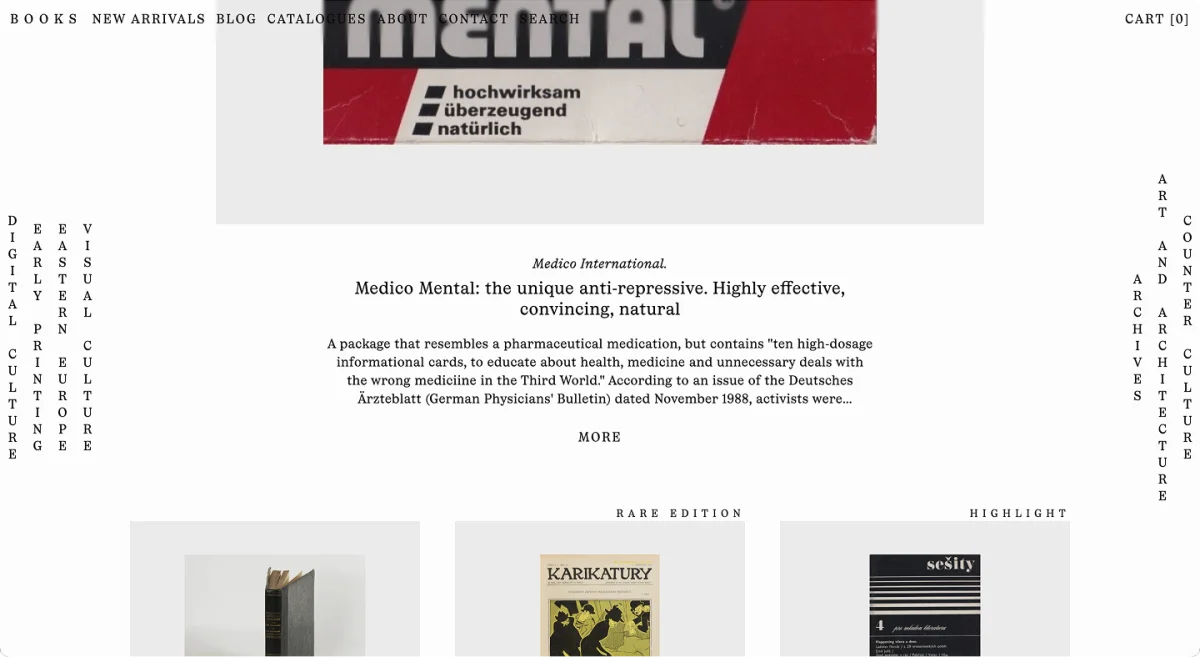 Weiße PENKA-Webseite mit einem groß angeschnittenen Zeitschriftencover, Beschreibungstext und drei weiteren Buchvorschauen darunter.